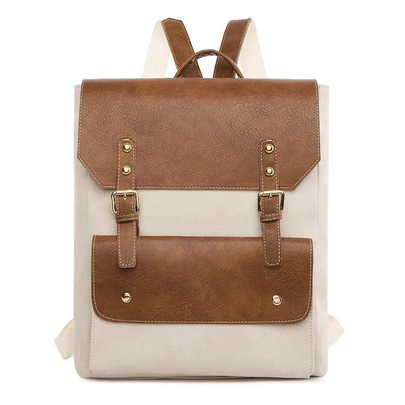 Korean retro style simple backpack in soft PU material, shown in available colours.