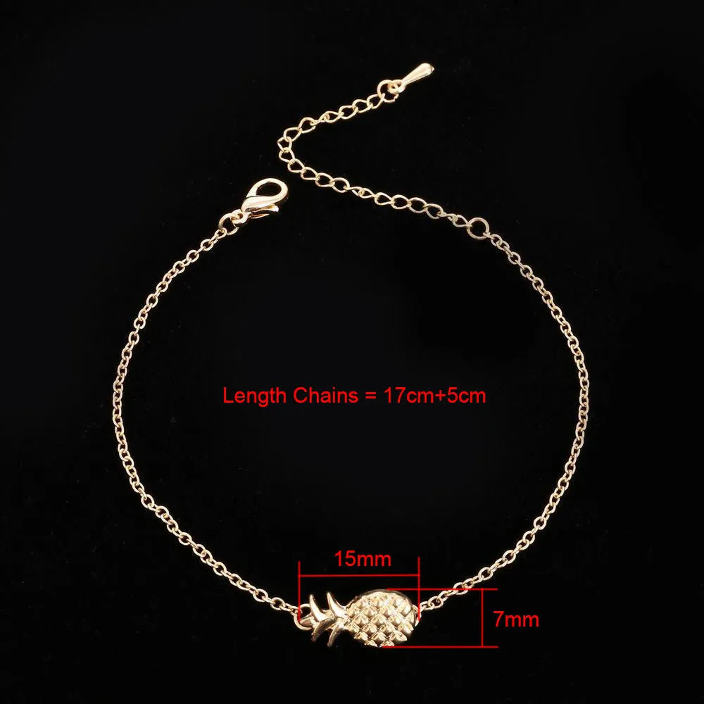 Alloy pineapple bracelet for women in gold or silver colour with fruit charm
