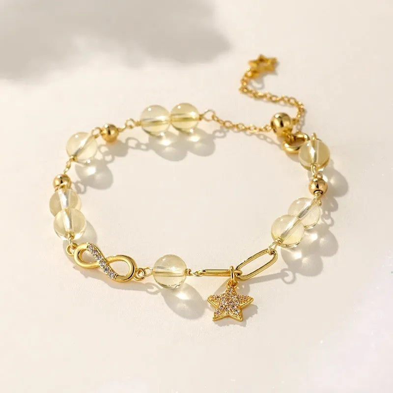 Natural Gray Moonstone Mobius crystal bracelet with Chinese style constellation design