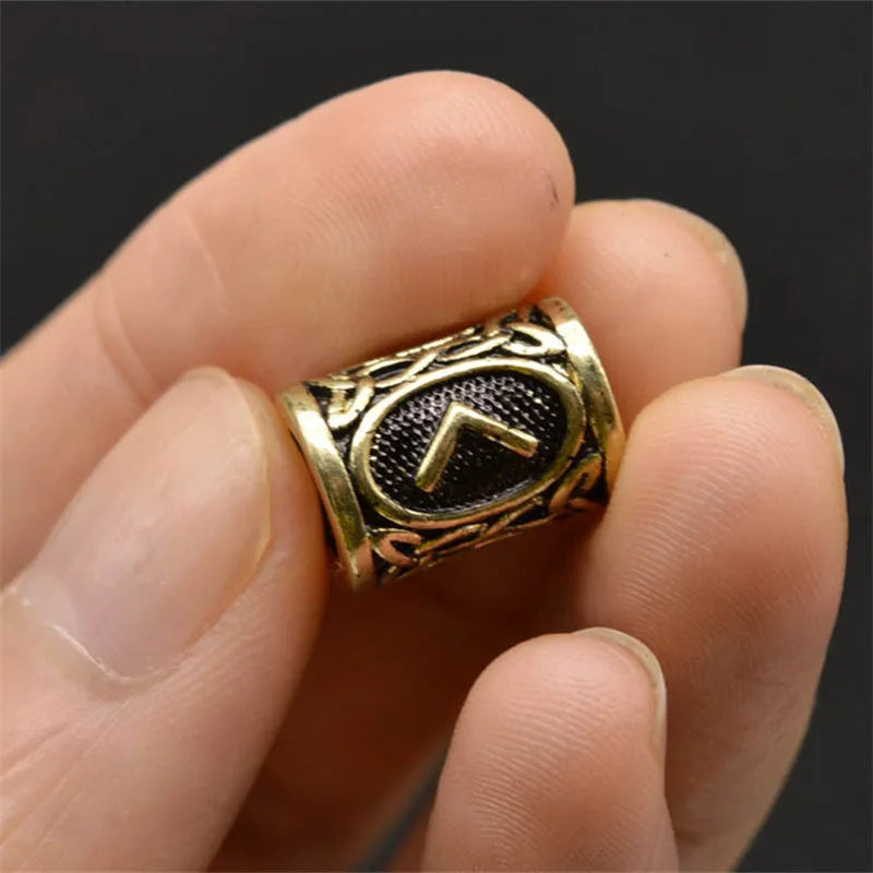 Set of 24 antique silver alloy Viking rune beard beads 13x10mm with 6mm inner diameter