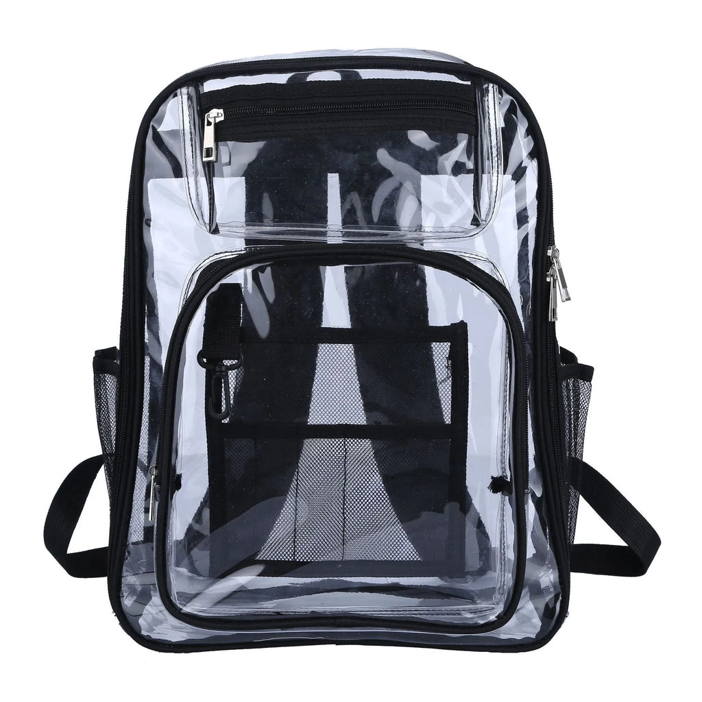 Transparent PVC waterproof backpack with inner bag in grey, measuring 30cm by 16cm by 44cm