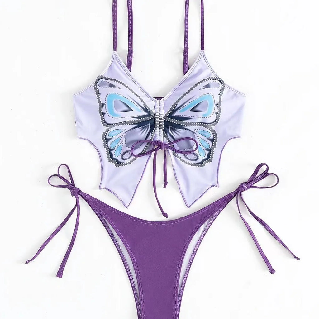 Women's bow-detailed bikini suit in briefs style with sleeveless split design