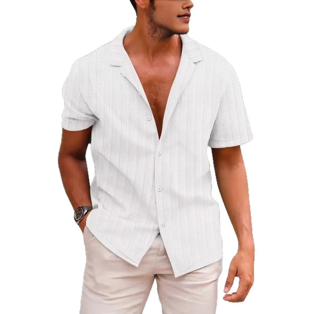 Men's solid colour corduroy button-down short sleeve cardigan shirt in apricot, regular fit