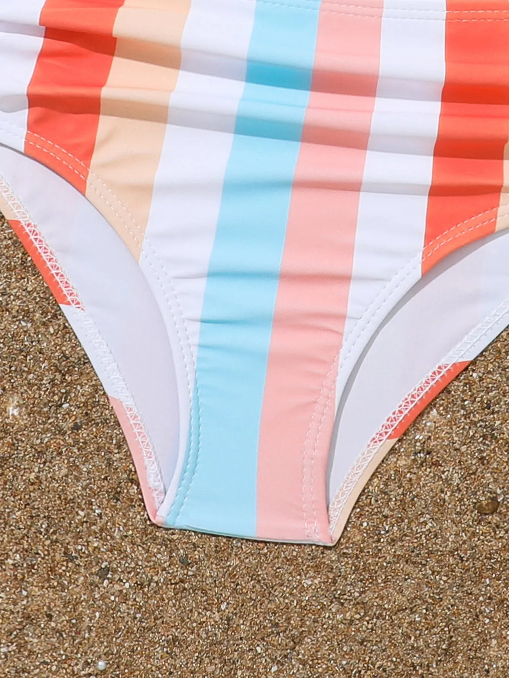 Girls printed plaid pattern seaside vacation swimsuit in brief style with polyester lining, available in multiple sizes