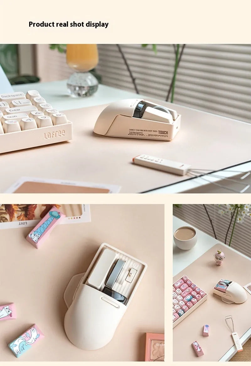 Xiaoqiao Tofu coloured wireless mouse with ergonomic shape on a desk