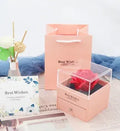 Eternal flower gift box for jewellery storage in pink with flannel lining and acrylic window