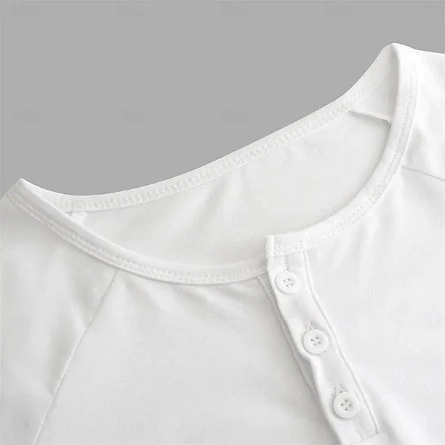 Men's Henry collar long-sleeved cotton blend T-shirt in black, with collage stitching details on front
