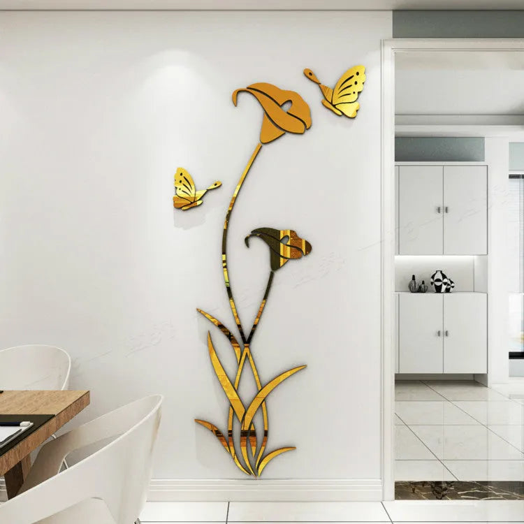 Transparent acrylic 3D wall sticker showing light-catching dimensional effect in pink colour option