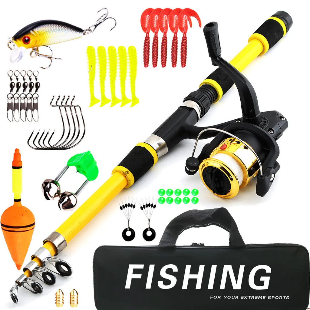 Children's fishing rod and reel combo set in green colour with bait accessory box