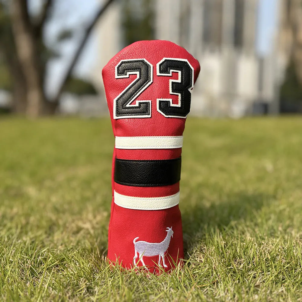 RAM golf club head cover set with four PU sleeves in yellow for woods and a putter.