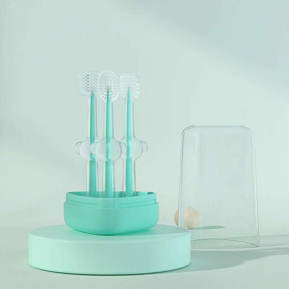 Purple flexible silicone toothbrush for cleaning dog and cat teeth