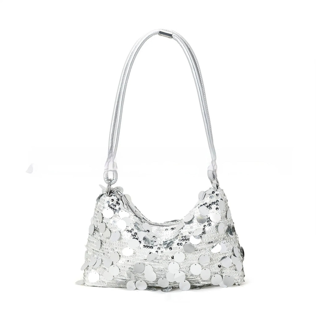 Soft polyester women's underarm crossbody bag in black with a single strap and front sandwich pocket.