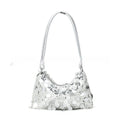 Soft polyester women's underarm crossbody bag in black with a single strap and front sandwich pocket.