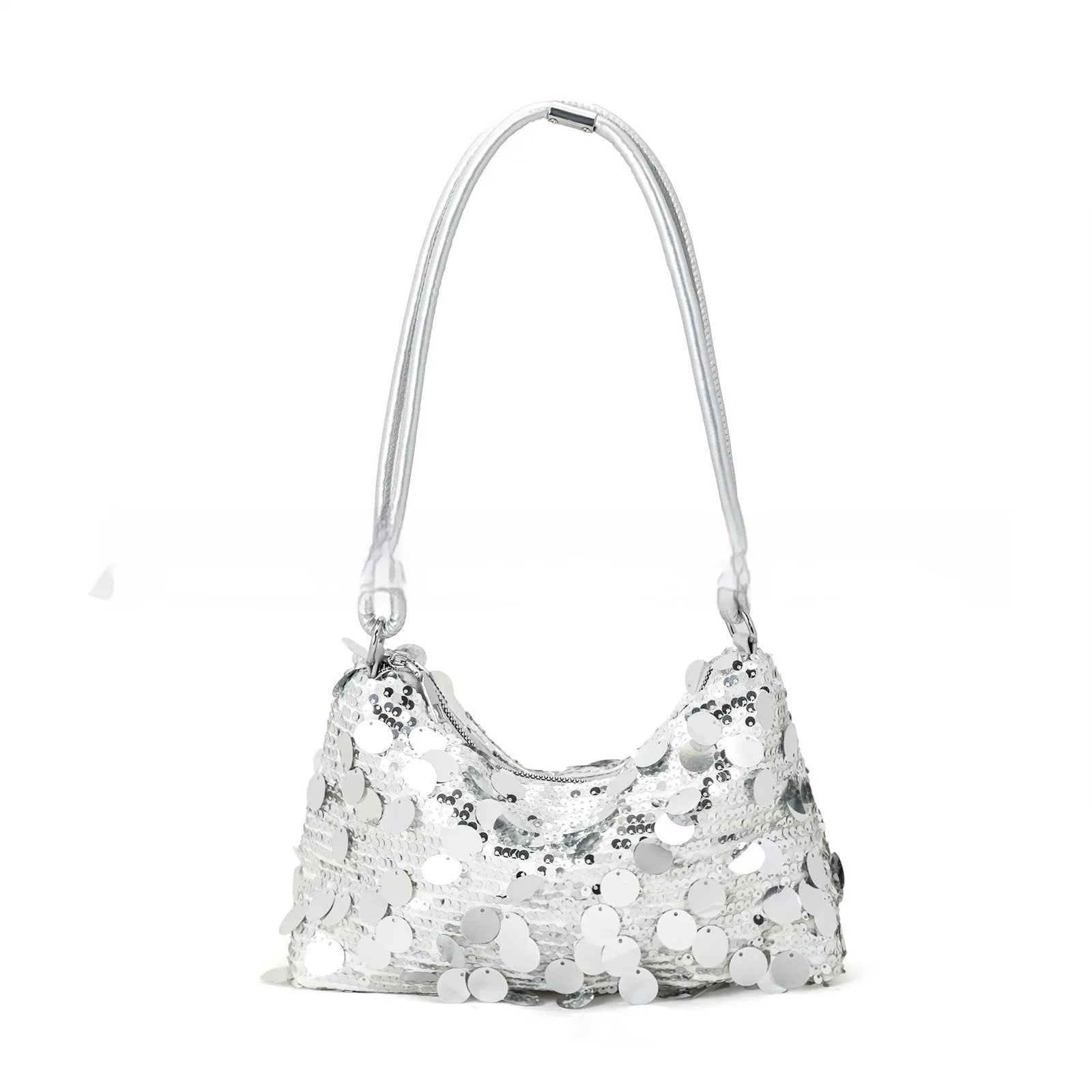 Soft polyester women's underarm crossbody bag in black with a single strap and front sandwich pocket.