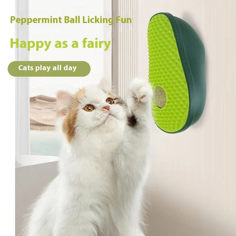 Avocado petting post cat scratch toy in green, made from ABS and TPR, 13.5 x 8.5 x 6 cm