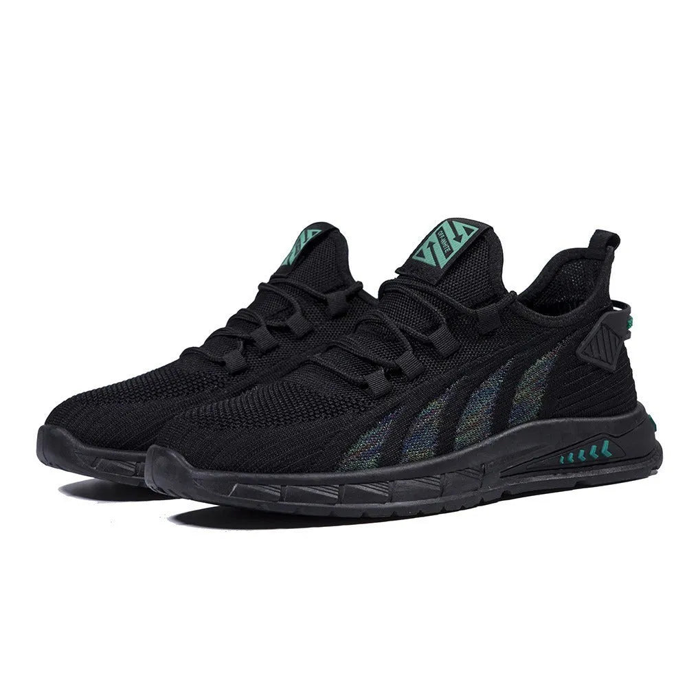 Summer mesh lightweight fat foot student leisure sneakers with stripe pattern, low top, flat heel, breathable upper