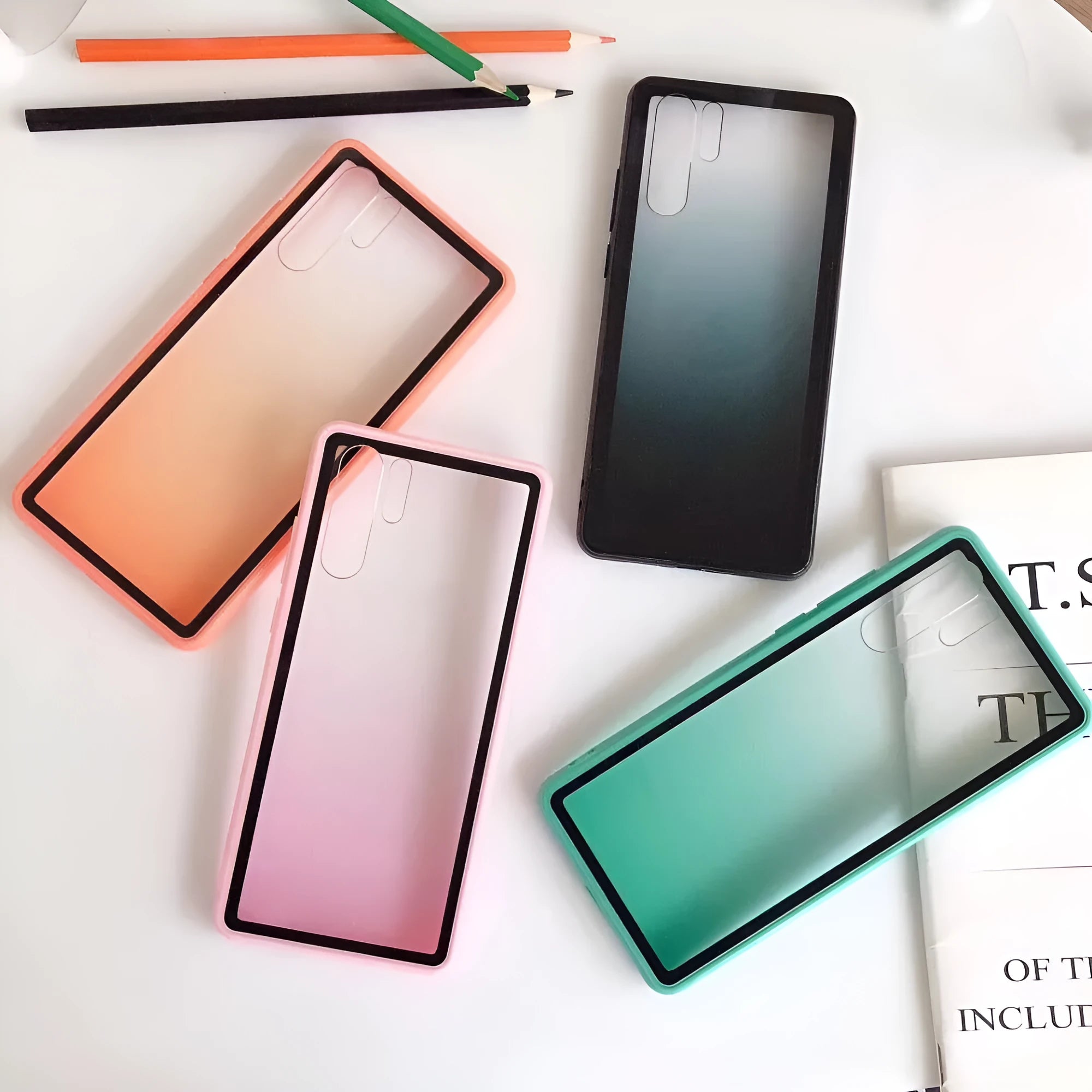 Rainbow glitter phone case for Huawei smartphones showing dual-material TPU and PC construction