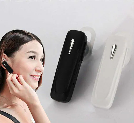 M163 Bluetooth car headset in black and white colour options for hands-free calling and music control