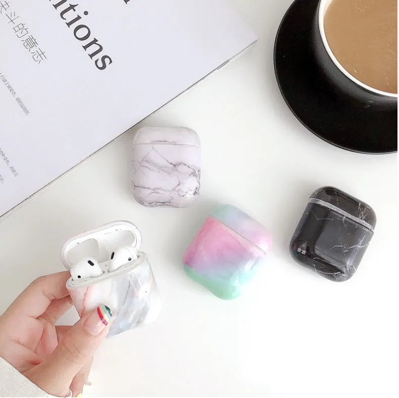 White marble hard PC protective case cover for Apple AirPods 1 and 2 charging box