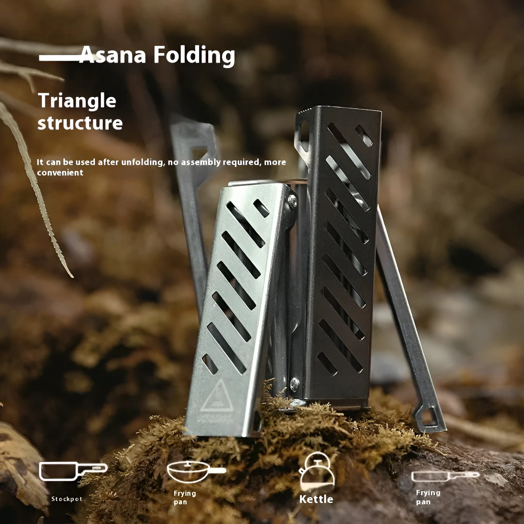 Hexagon-shaped foldable alcohol stove for camping in black or silver with 9.5x8.5x15cm dimensions