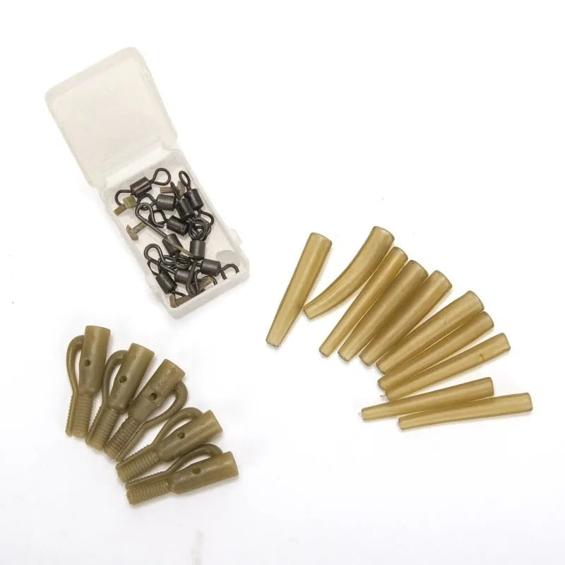 Tobly European carp fishing accessory set showing anti-winding tubes, threaded hoses, rotation fittings and screws