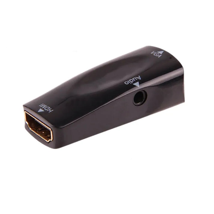 Compact HDMI to VGA adapter converter in black, 48x23.3x15.4mm