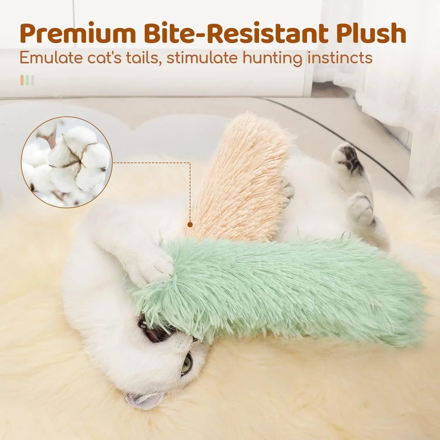 Blue, green, pink, and white cat plush toy pillow measuring 27 by 10 centimetres