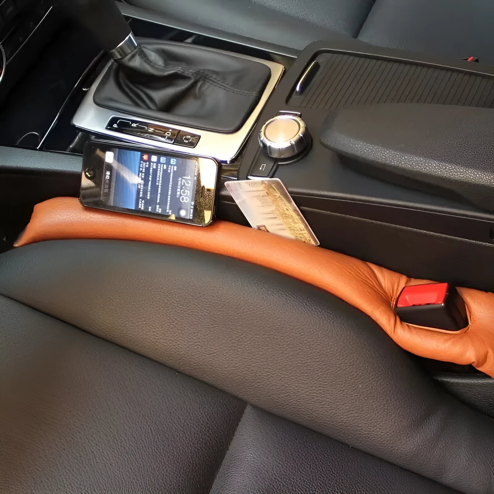 Car seat leak-proof gap strip in PU leather, available in black, beige, brown, and gray colours