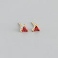 Simple triangle colour zircon stud earrings S925 silver geometric style for women with blue stone and golden needle