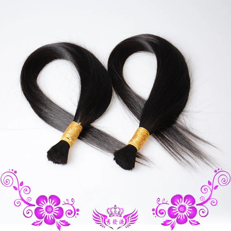 Real hair hair piece in natural colour, 12-30 inch human hair extension with soft silk base