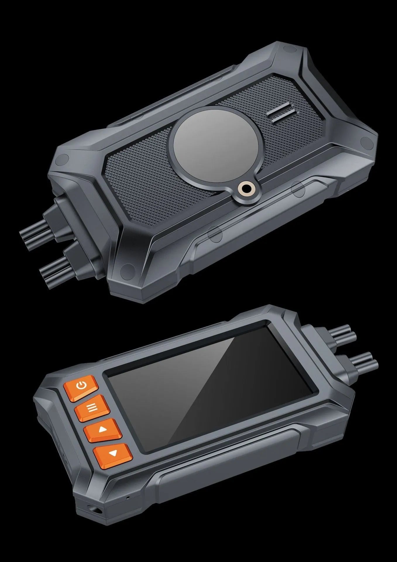 3 inch WIFI motorcycle dash cam with front and rear lenses, GPS module, and waterproof housing.