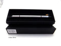 Silver inkless metal pen with 0.5mm alloy nib, spare nib, and fabric pen bag on a box.