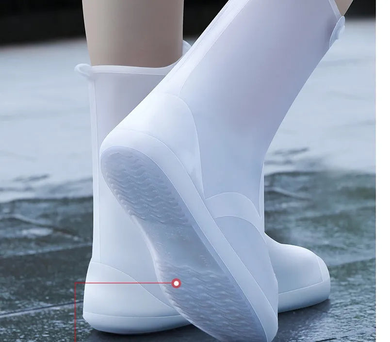 Women's white PVC high top waterproof shoe covers for rain protection