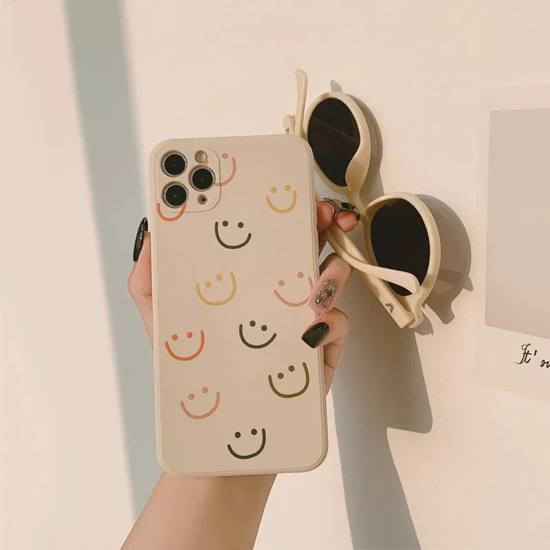 Simple TPU phone case back cover with painted smiley design for iPhone X