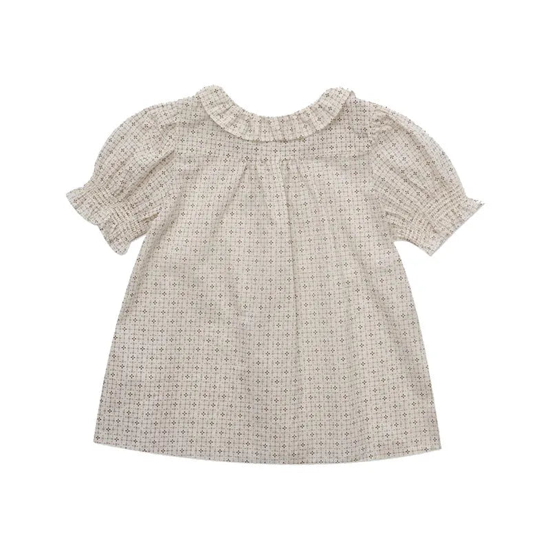 Girls' cotton printed shirt suit with cross star top and orange skirt