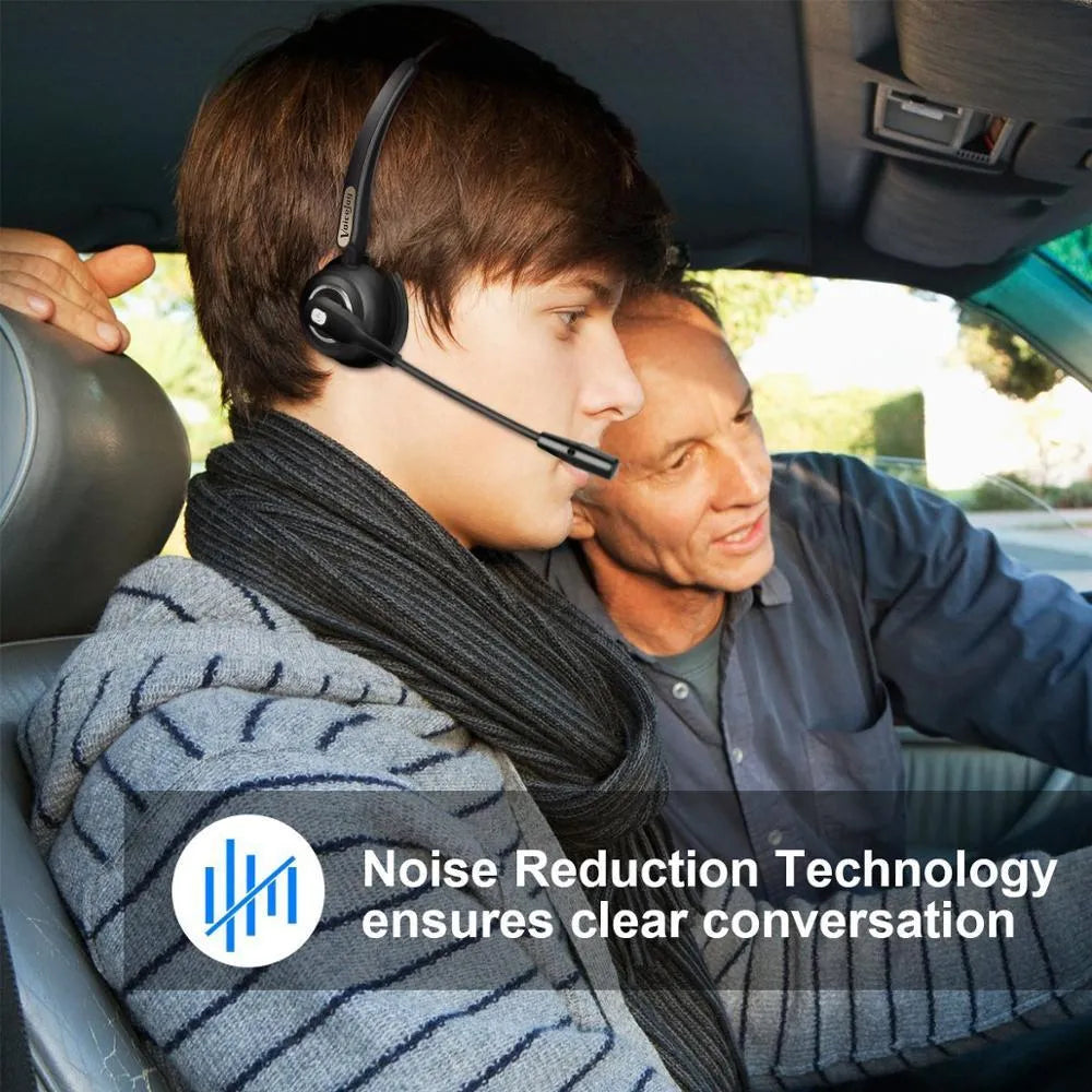 Truck driver Bluetooth headset with microphone featuring noise cancellation technology for office use