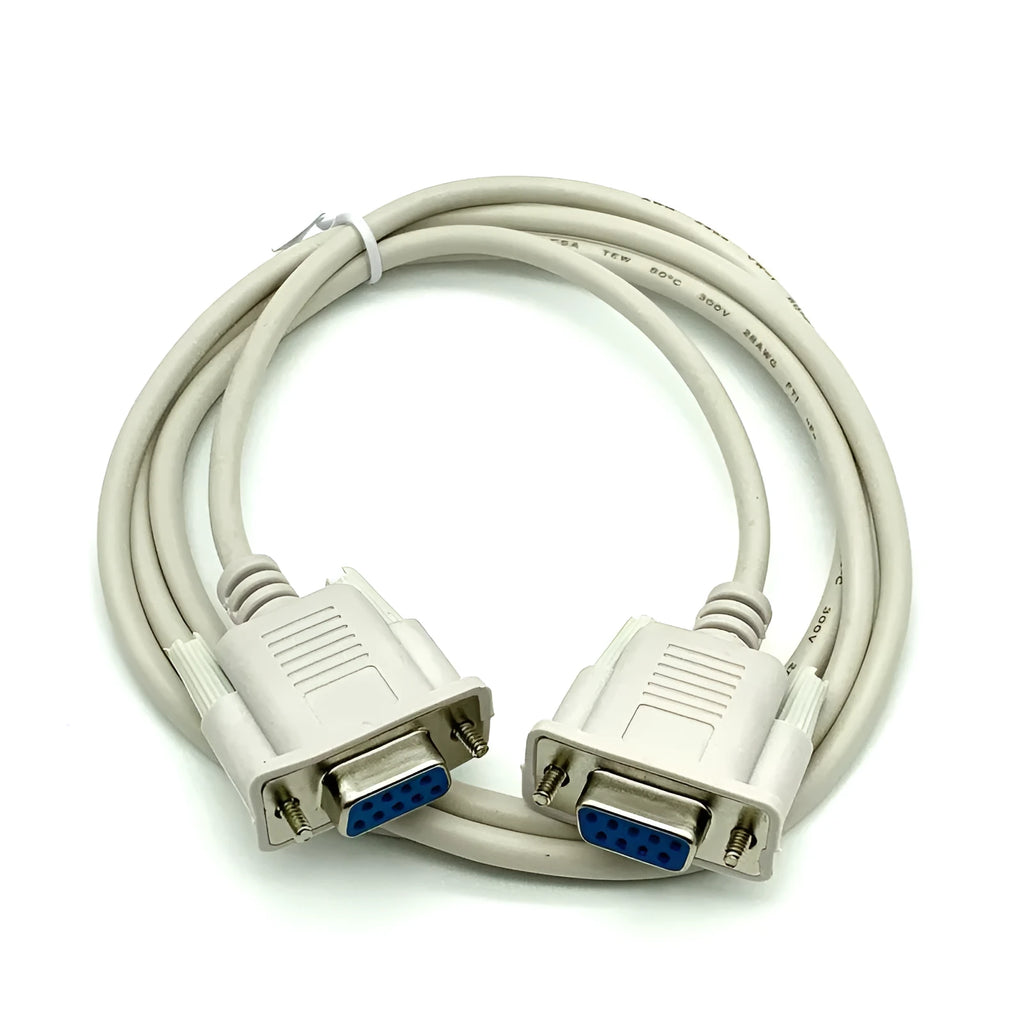 Milky white RS232 DB9 female to female serial cable measuring 1.5 metres with cross connection