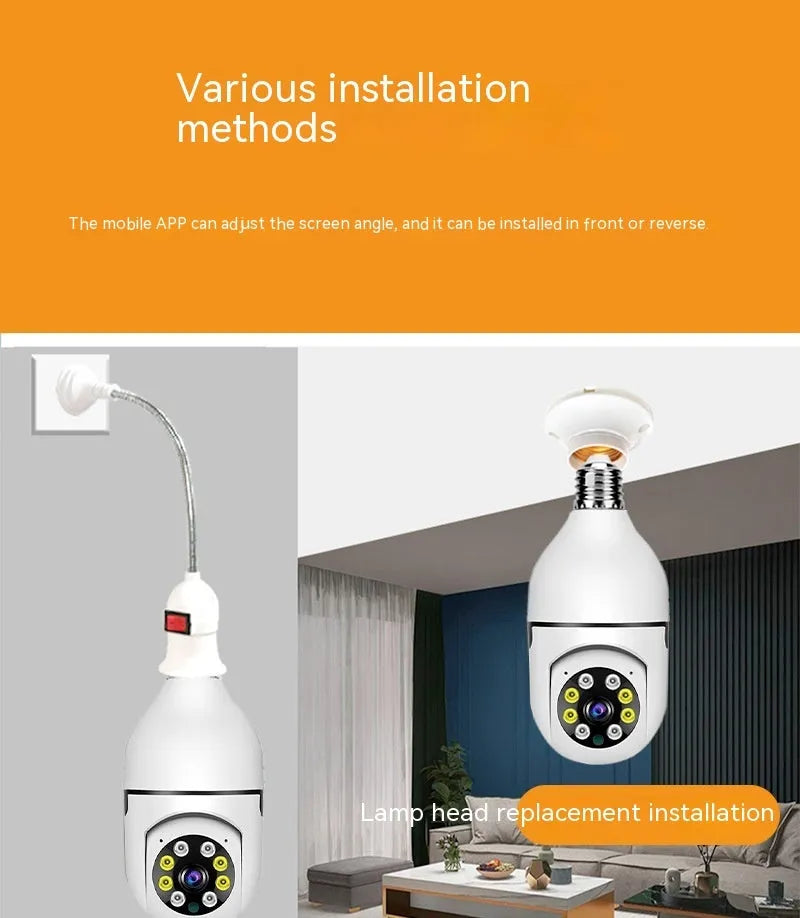 Wireless bulb security camera with 1080p resolution and full colour night vision capability