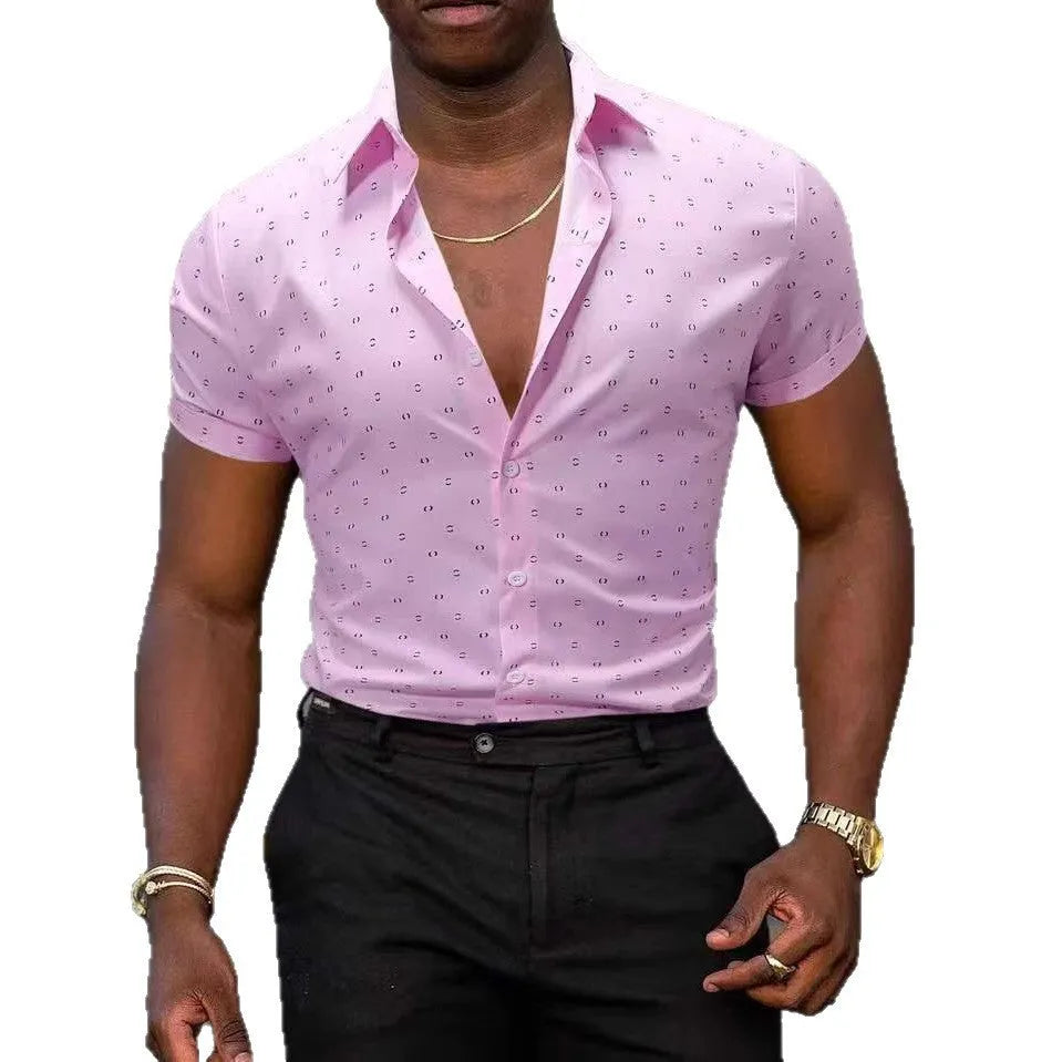 Men's short-sleeved floral printed stretch shirt in casual fit, available in multiple colours