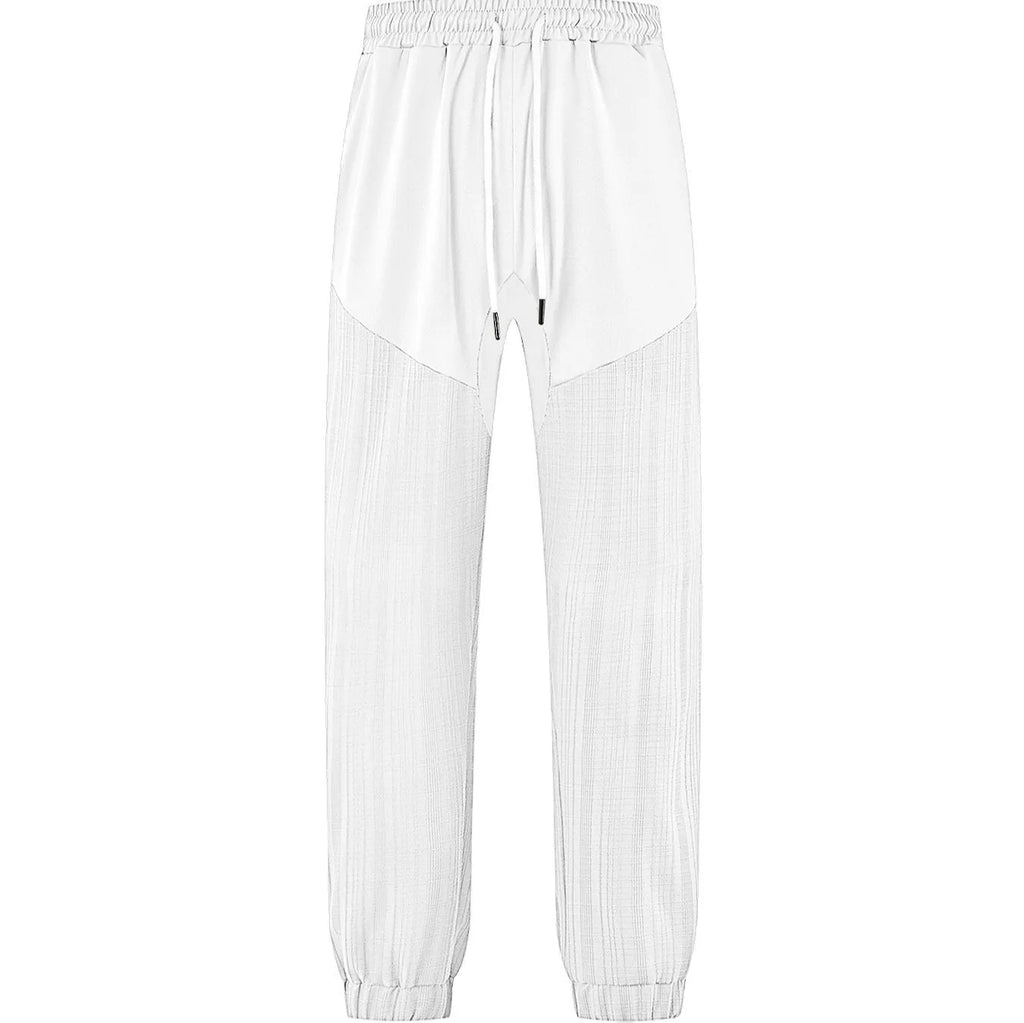 Simple loose thin linen-style sporty drawstring patchwork men's sweatpants in khaki