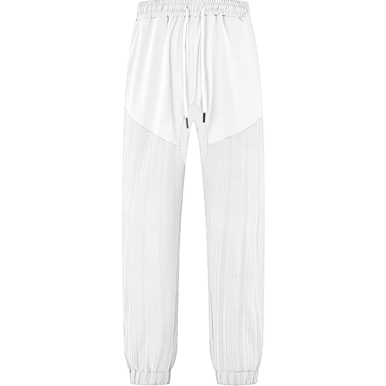 Simple loose thin linen-style sporty drawstring patchwork men's sweatpants in khaki