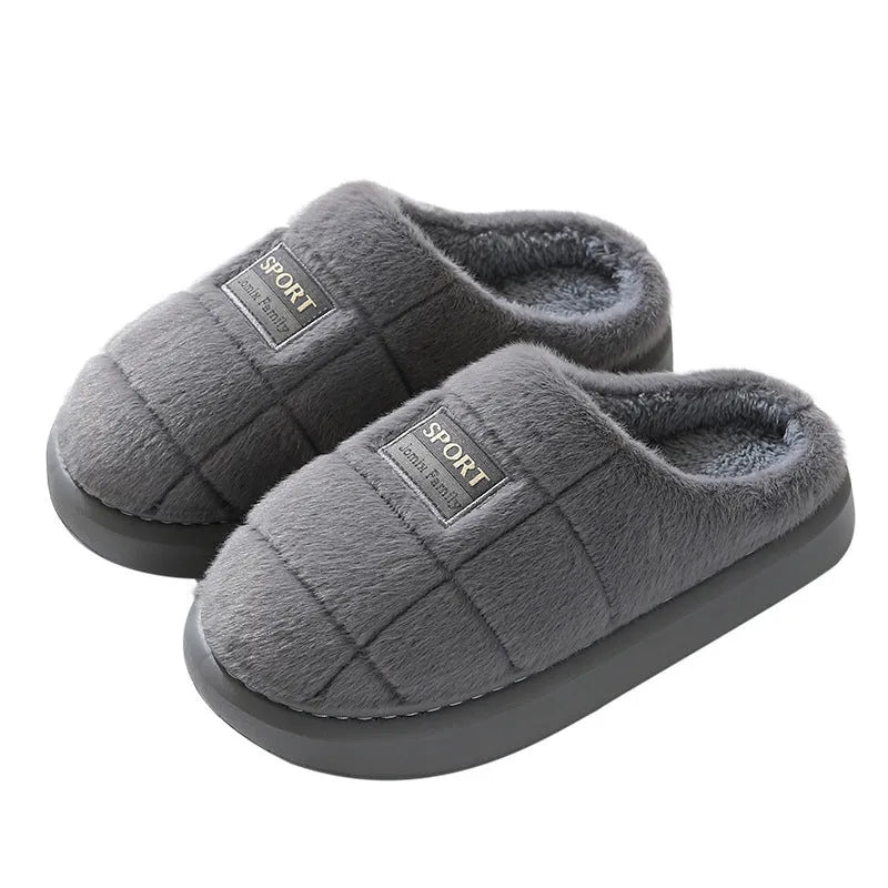 Men's plaid pattern slippers with wool lining and thick EVA soles in brown colour