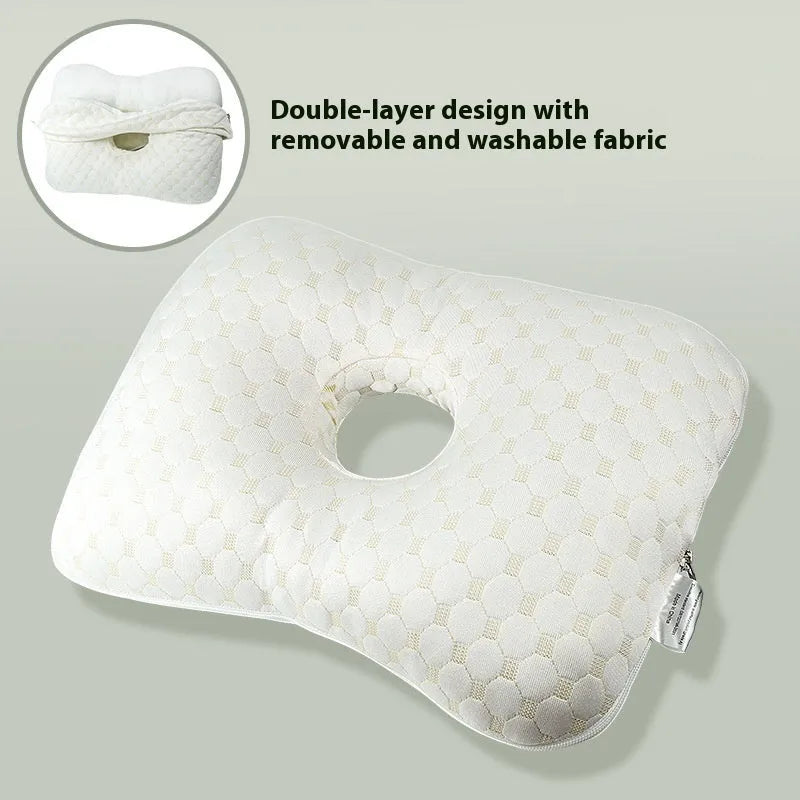 Beauty salon single hole ear pillow in grey with detachable cover, shown next to a tape measure indicating 39cm length.