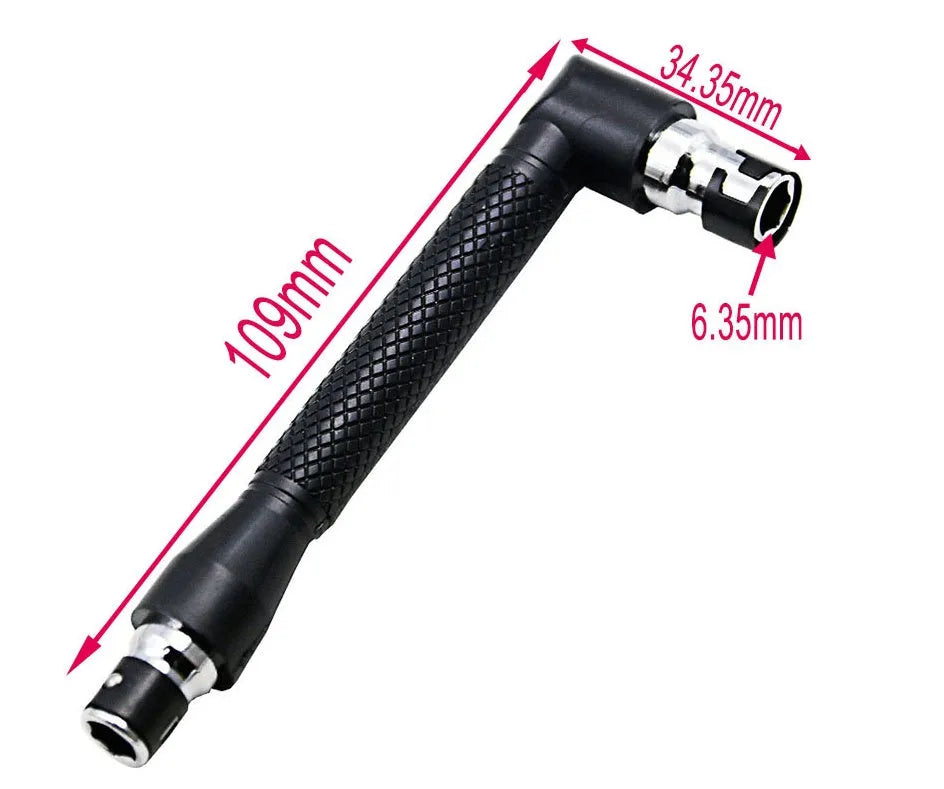 45# steel L-type double-headed socket wrench with ten screwdriver bits laid out on a workbench.