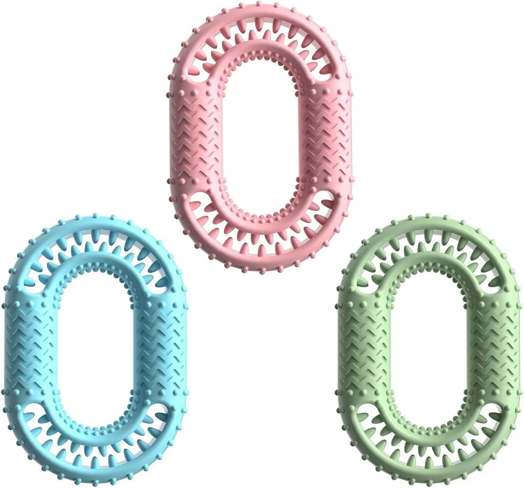 Blue O-ring shaped dog chew toy for aggressive chewers on white background