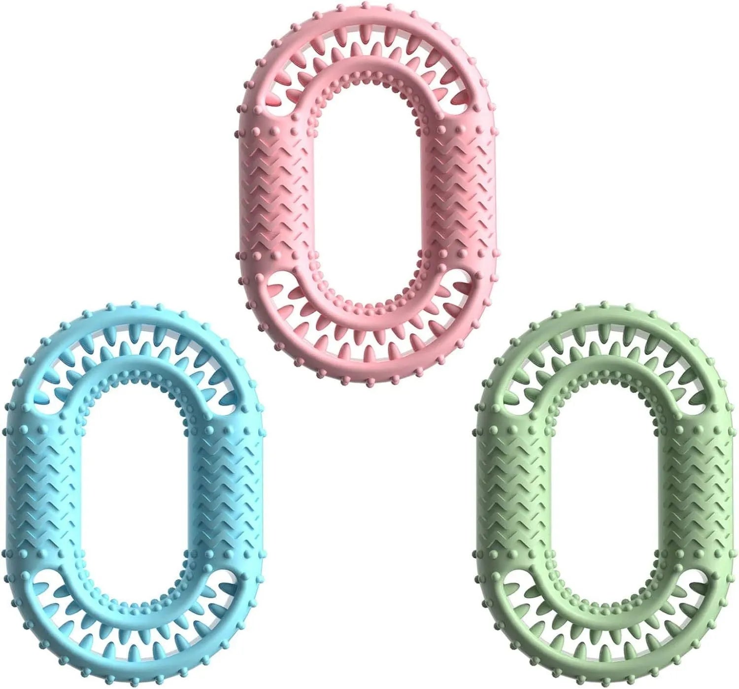 Blue O-ring shaped dog chew toy for aggressive chewers on white background