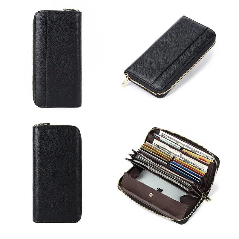 Long genuine leather women's wallet in urban simplicity style, shown in various solid colours