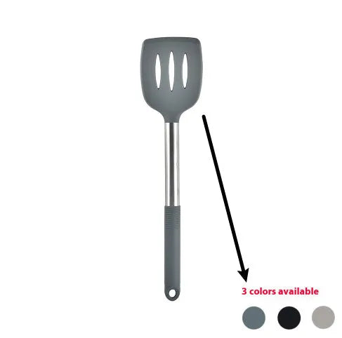 12 piece silicone kitchenware set with rotating storage bucket containing ladle spatula and clips