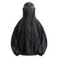 Men's black abstract pattern cotton hooded cardigan coat with zip fastening