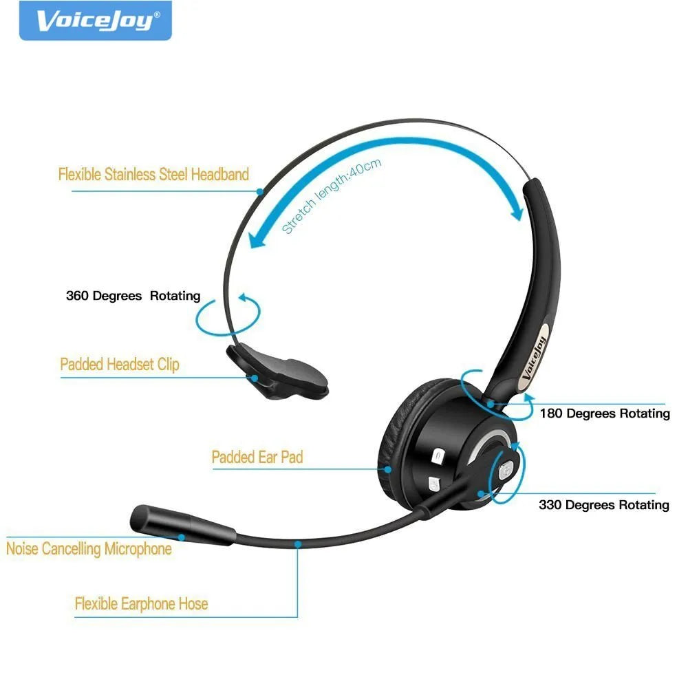 Truck driver Bluetooth headset with microphone featuring noise cancellation technology for office use
